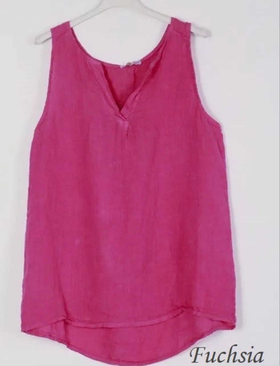 100% Linen Tank with Notched V-Neck Detail 38009