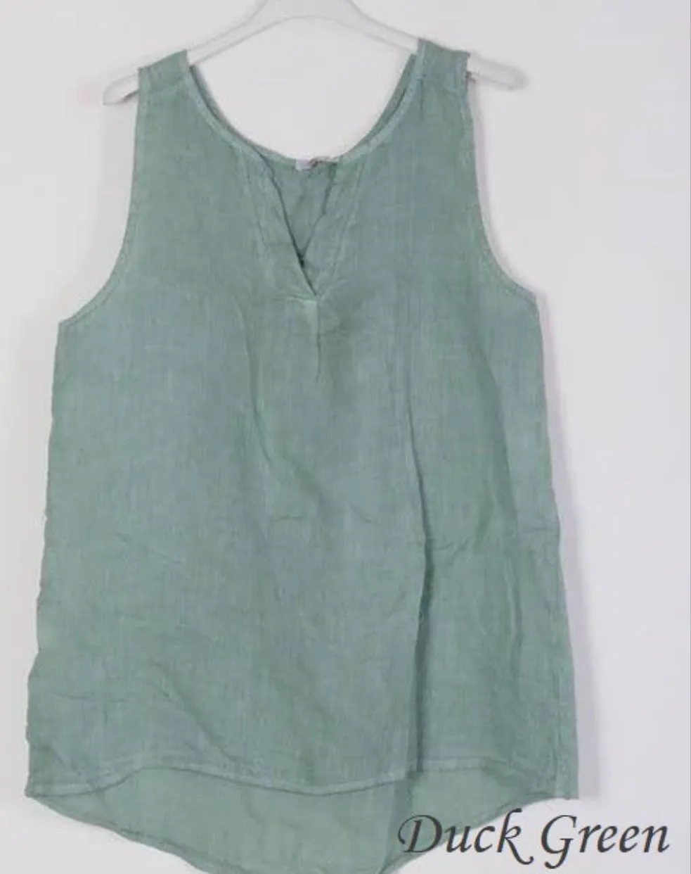 100% Linen Tank with Notched V-Neck Detail 38009