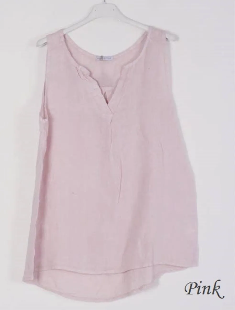 100% Linen Tank with Notched V-Neck Detail 38009