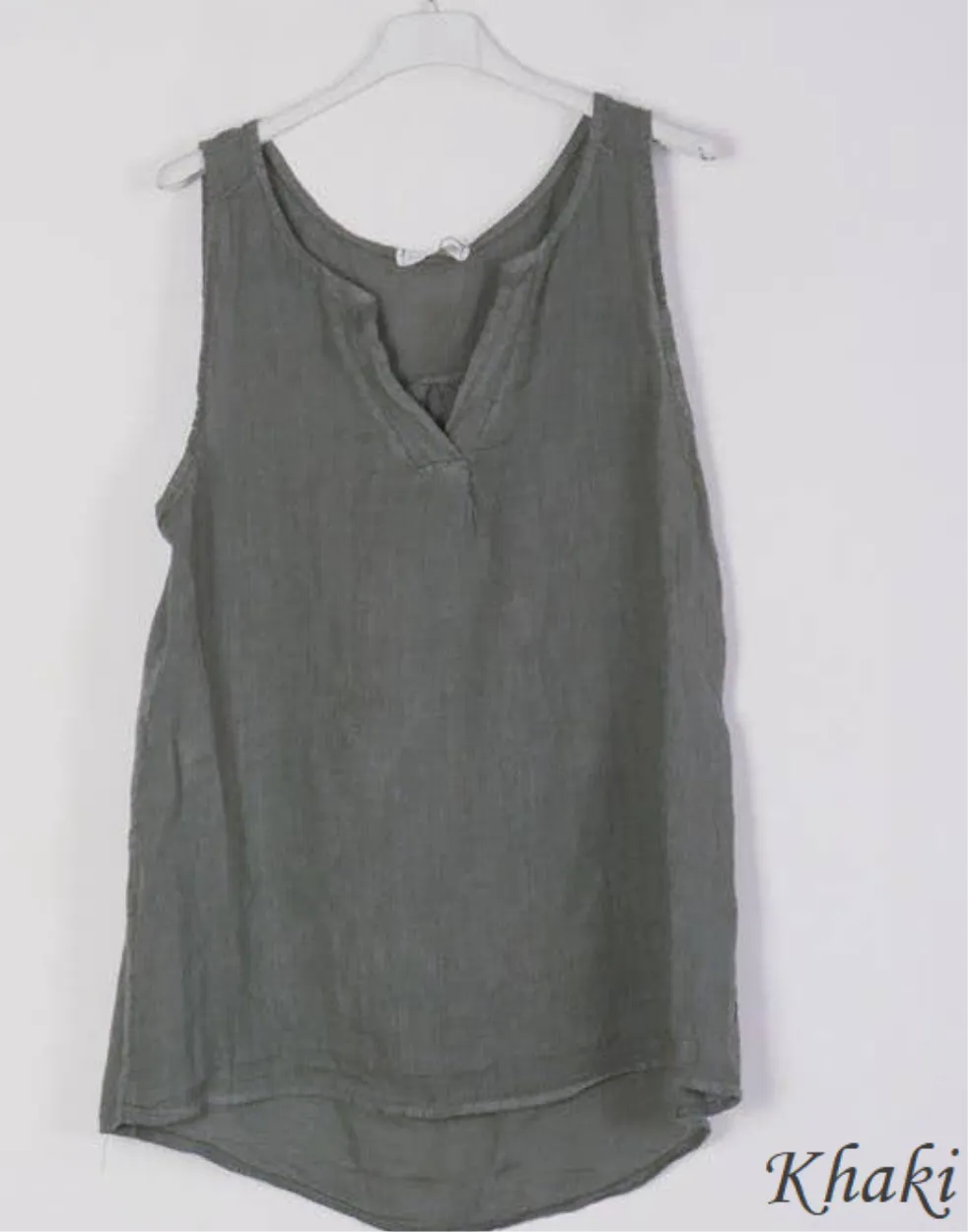 100% Linen Tank with Notched V-Neck Detail 38009