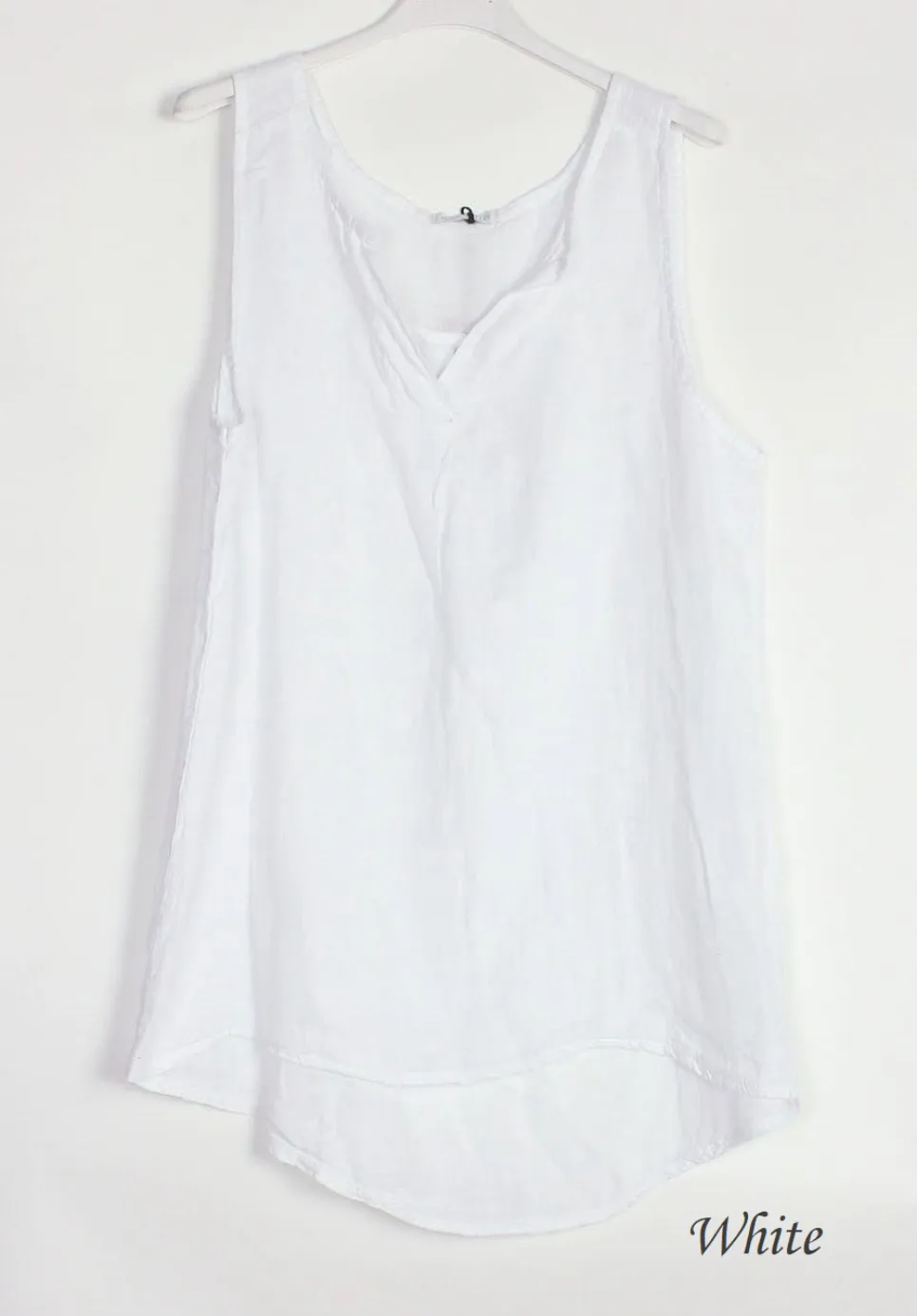 100% Linen Tank with Notched V-Neck Detail 38009