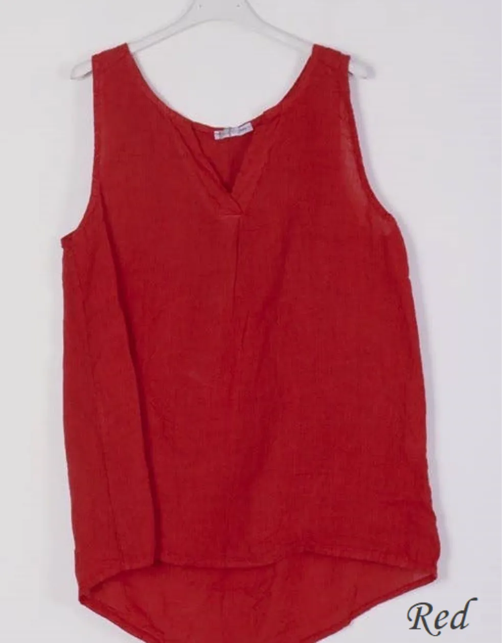 100% Linen Tank with Notched V-Neck Detail 38009