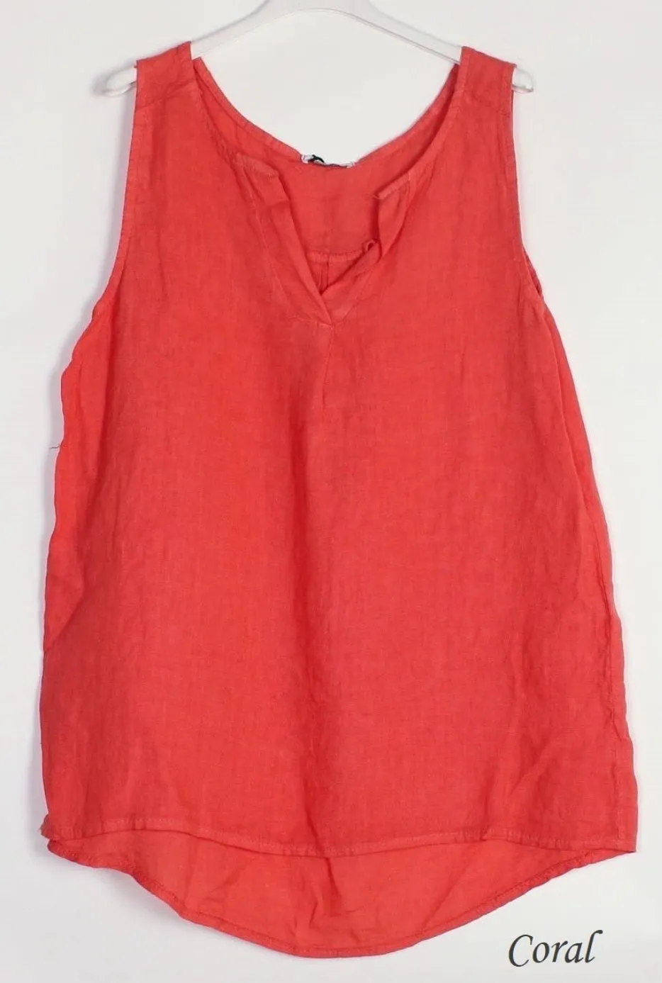 100% Linen Tank with Notched V-Neck Detail 38009