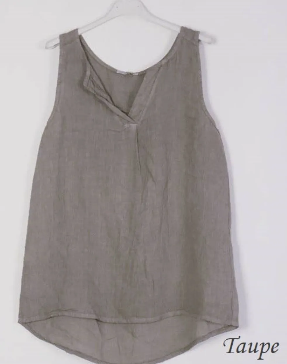 100% Linen Tank with Notched V-Neck Detail 38009