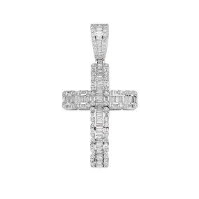 10K GOLD BAGUETTE AND ROUND DIAMOND CROSS PENDANT 2.84 CT