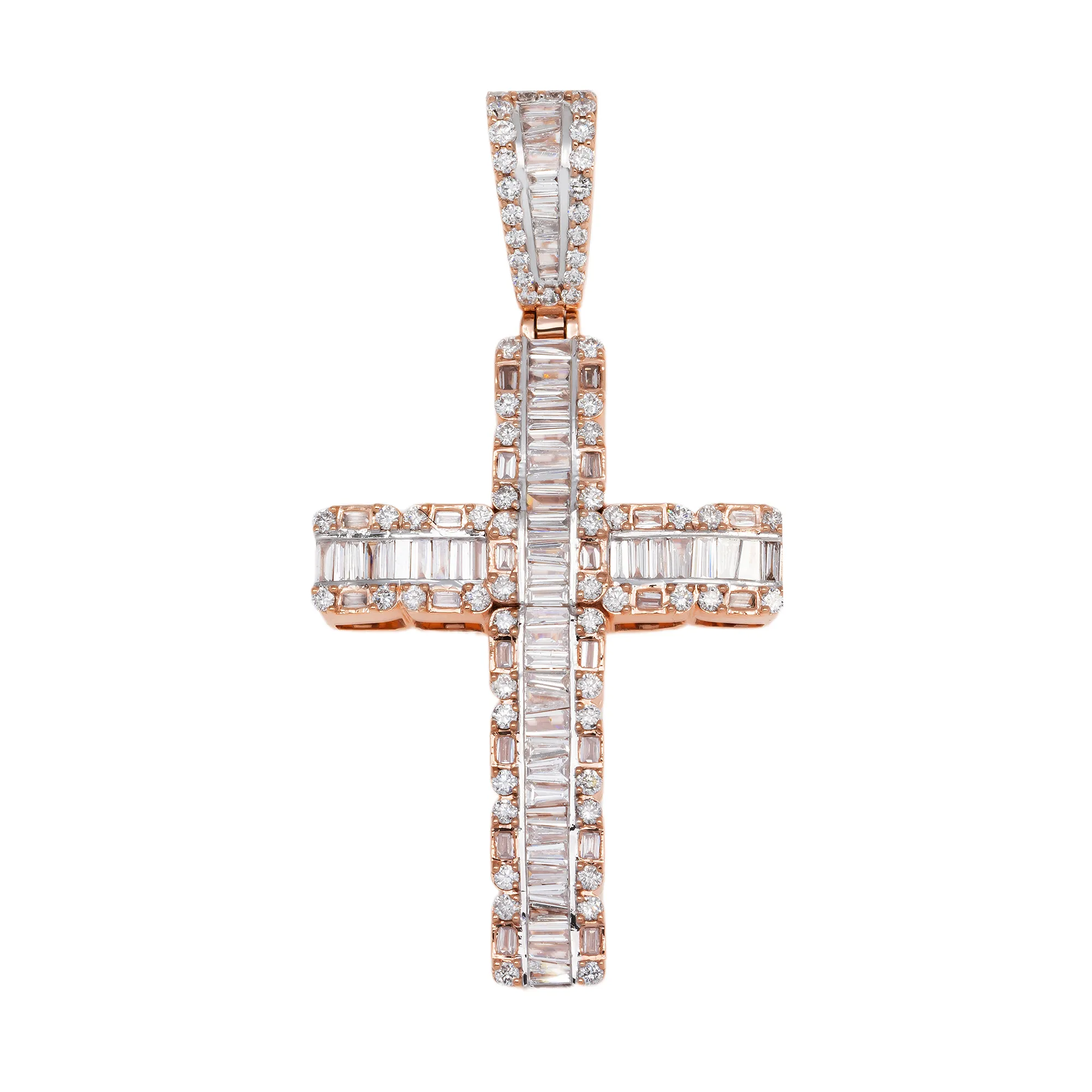 10K GOLD BAGUETTE AND ROUND DIAMOND CROSS PENDANT 2.84 CT