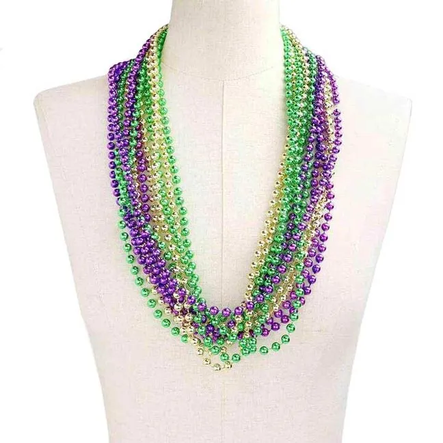 12pcs Mardi Gras Color Beaded Necklaces