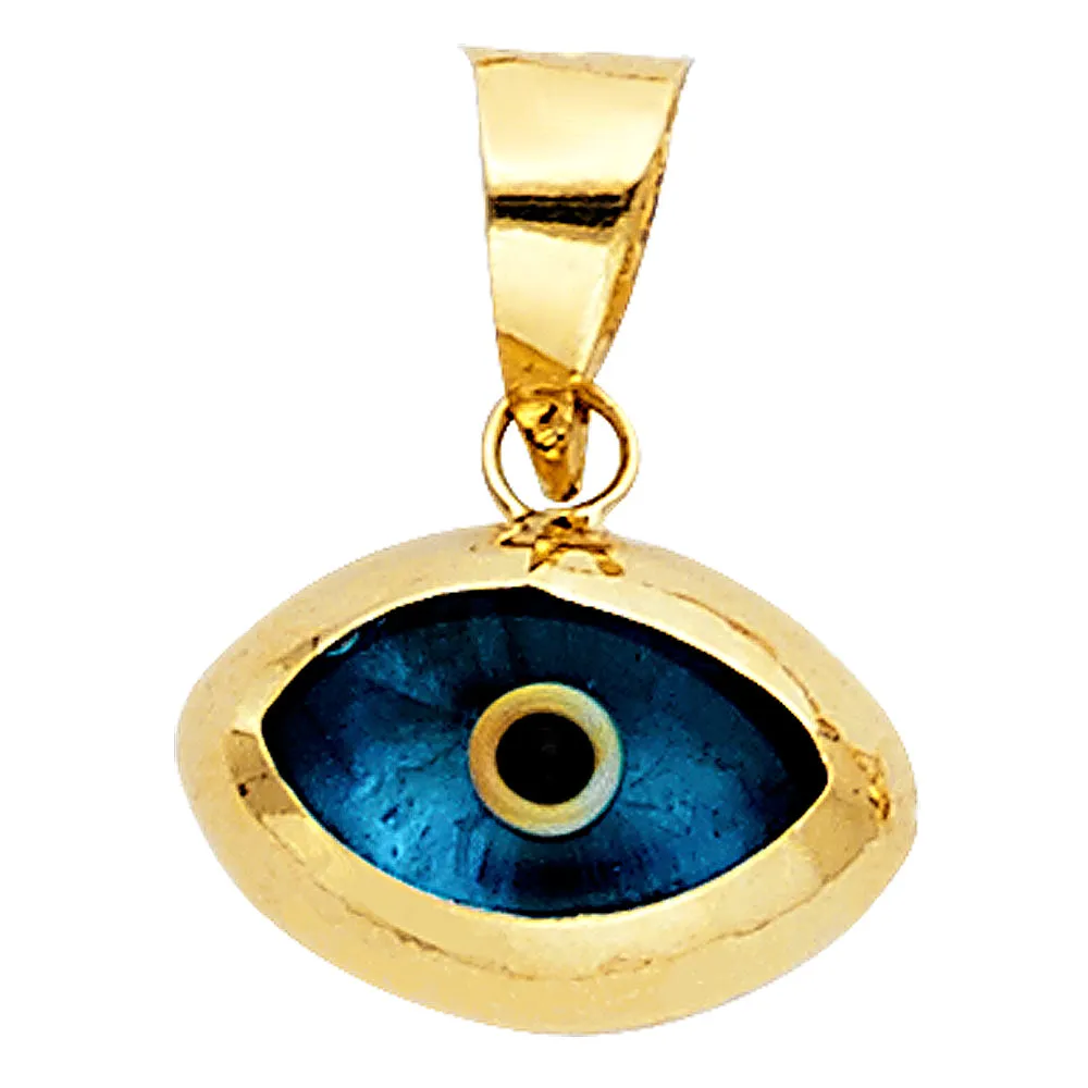 14K Gold Blue Evil Eye Charm Pendant with 0.8mm Box Chain Necklace