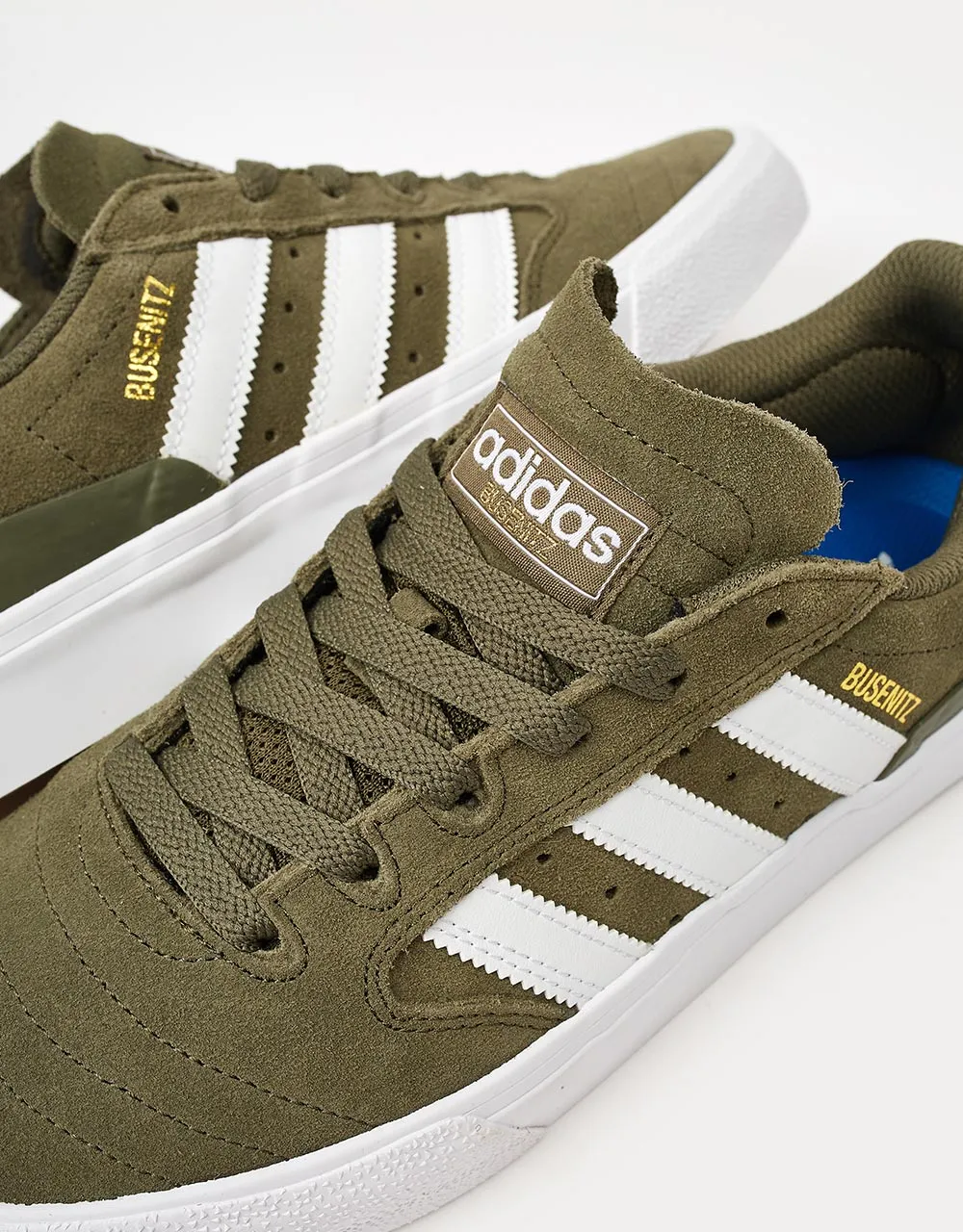 adidas Busenitz Vulc II Skate Shoes - Olive Strata/White/Gold Metallic