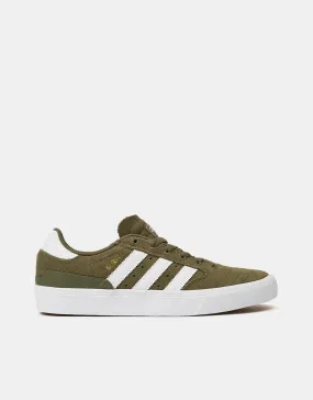 adidas Busenitz Vulc II Skate Shoes - Olive Strata/White/Gold Metallic