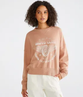 Aeropostale Womens' Moto Club Oversized Crew Sweatshirt - Light Brown - Size XS - Cotton - Teen Fashion & Clothing Chocolate Malt