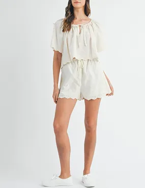 Aimee Embroidered Ivory Shorts