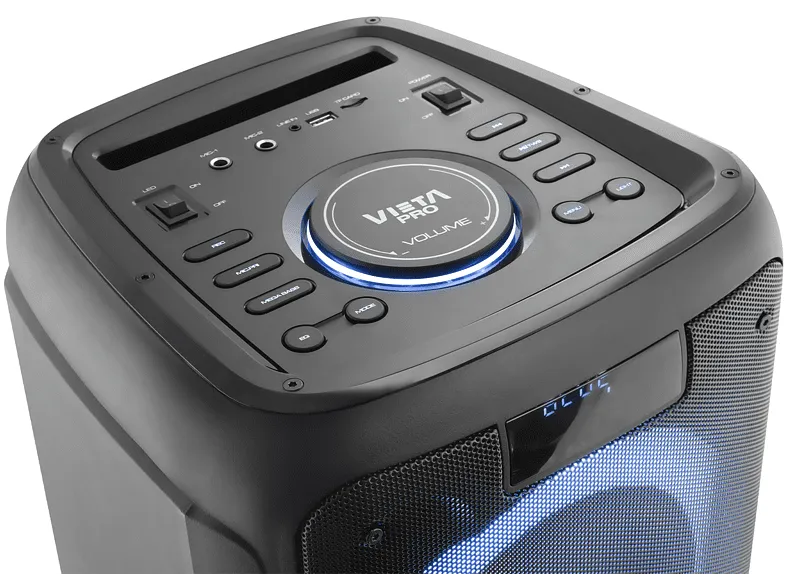 Altavoz de gran potencia - Vieta Pro Party 20, 500 W, Bluetooth, Micrófono inalámbrico, 9 hs de autonomía, Negro