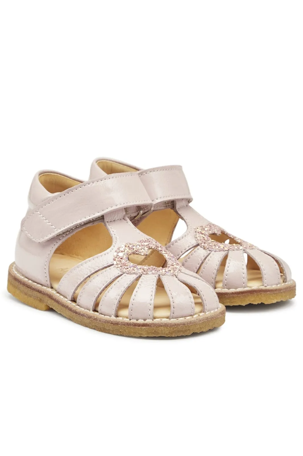 Angulus - Hjertesandal med glitter og velcrolukning - 2711/2750 Pale Rose/Rose Glitter