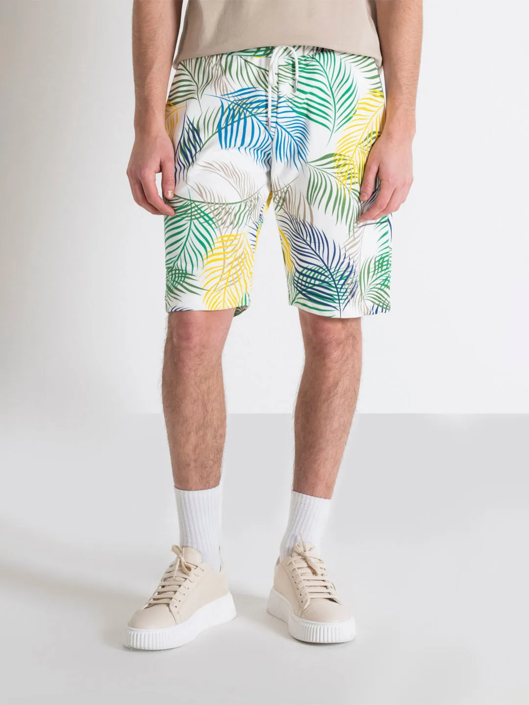 Antony Morato Men Off White Printed Slim Fit Shorts