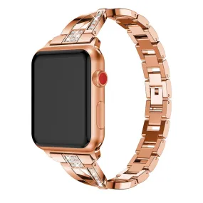 Apple Watch (38/40/SE/41mm) Formet Stål Rem m. Rhinsten - Rose Gold