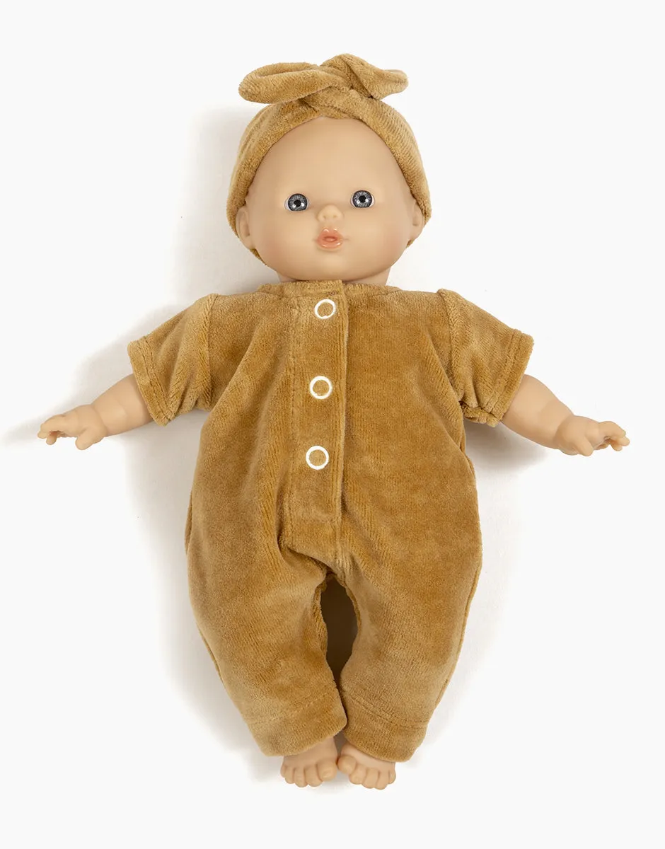 Babies - Combinaison Lili en velours camel et son headband