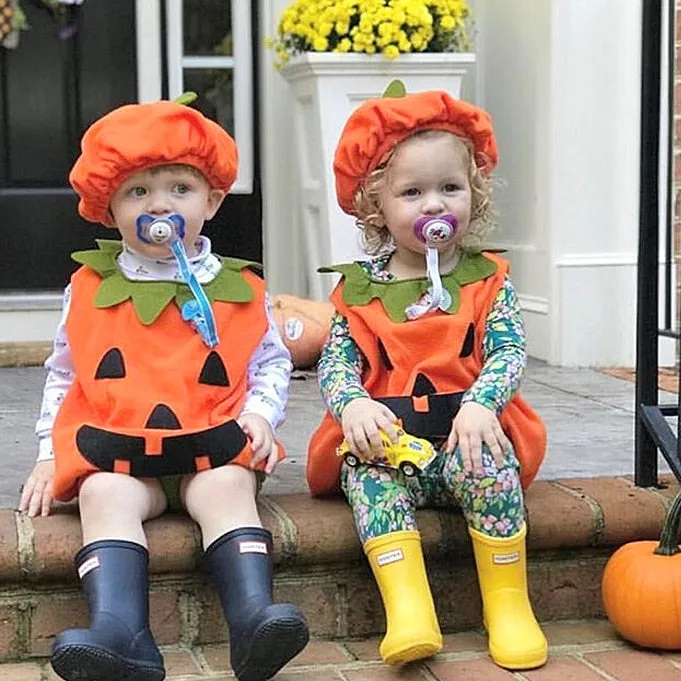 Baby Sleeveless Pumpkin Halloween Outfit