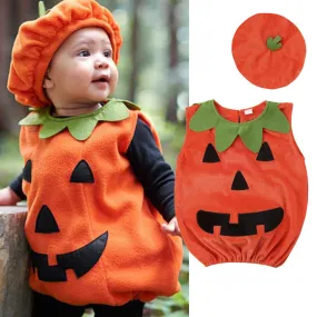 Baby Sleeveless Pumpkin Halloween Outfit