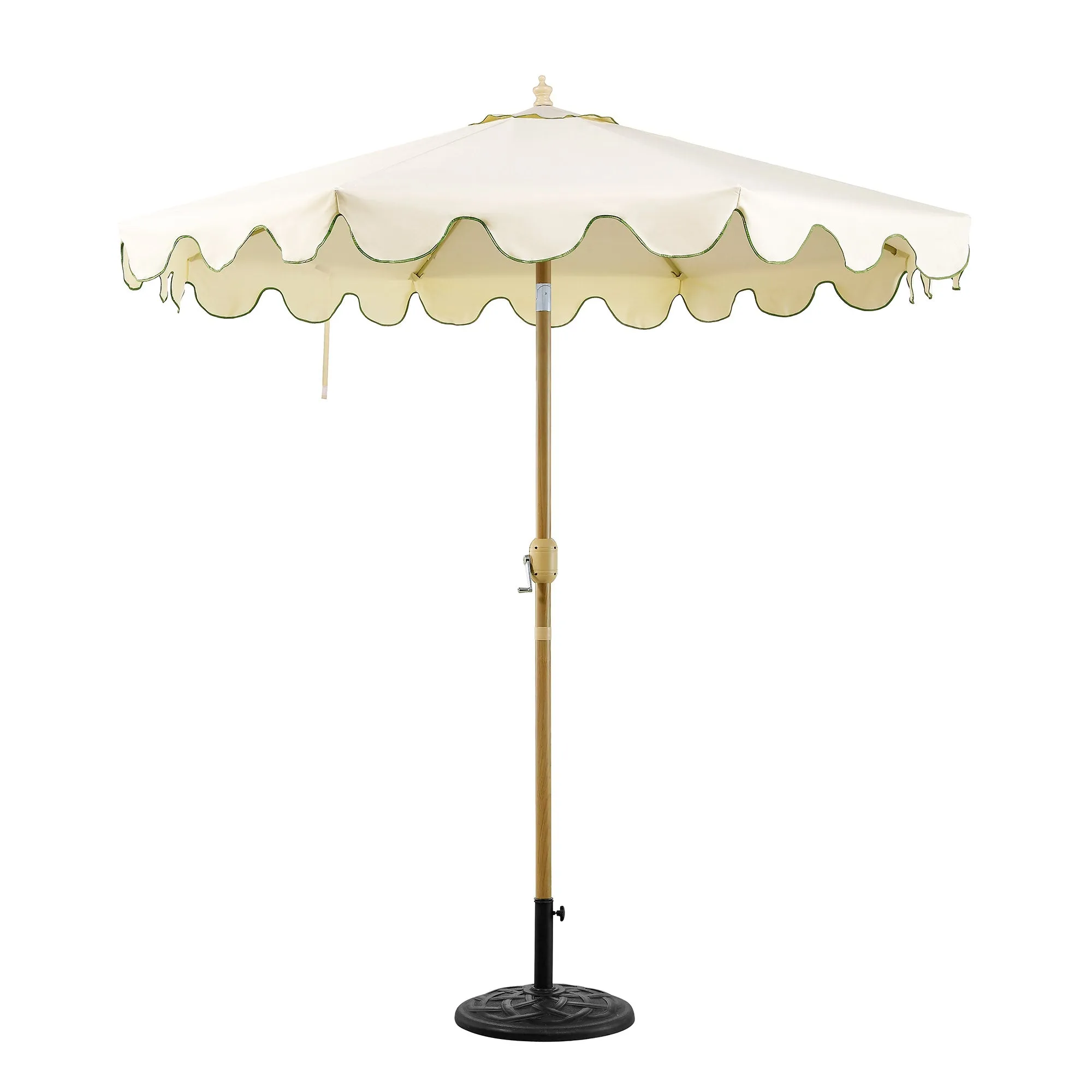 Beige 2.6M Octagonal Crank and Tilt Parasol with Grass Green Scalloped Edge