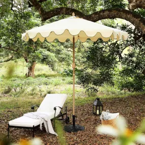 Beige 2.6M Octagonal Crank and Tilt Parasol with Grass Green Scalloped Edge