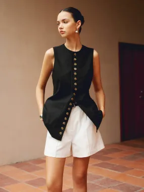 Black Button-Front Vest