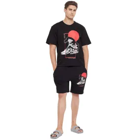 Black Oriental Waves Tshirt & Shorts Clothing Set