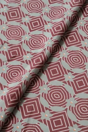 Brown And Olive Geometric Pattern Digital Print On French Crepe Fabric