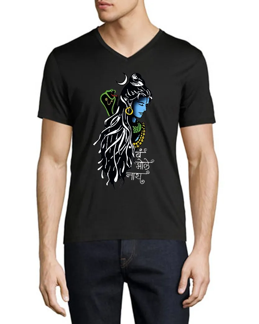 Bum Bhole Nath | Half sleeve Black V Neck Tshirt