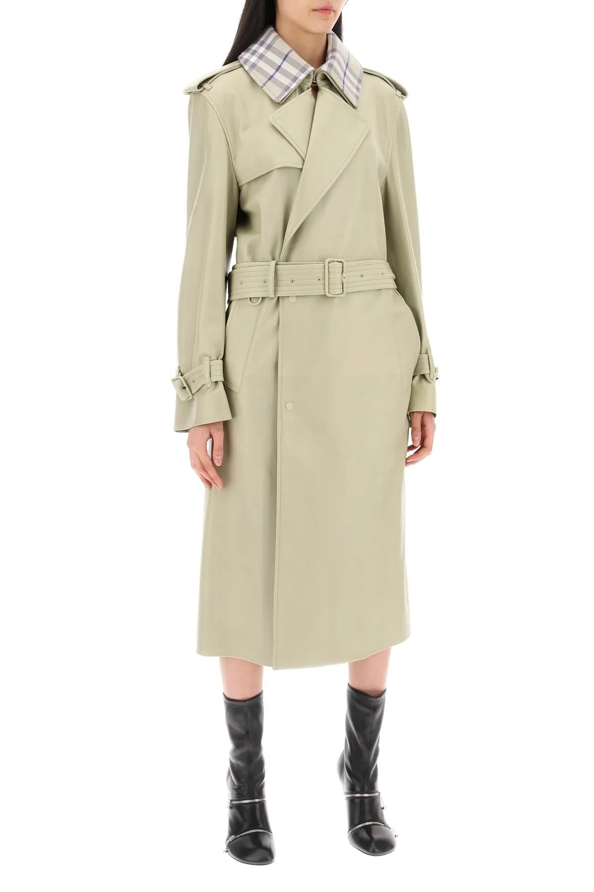 BURBERRY long leather trench coat