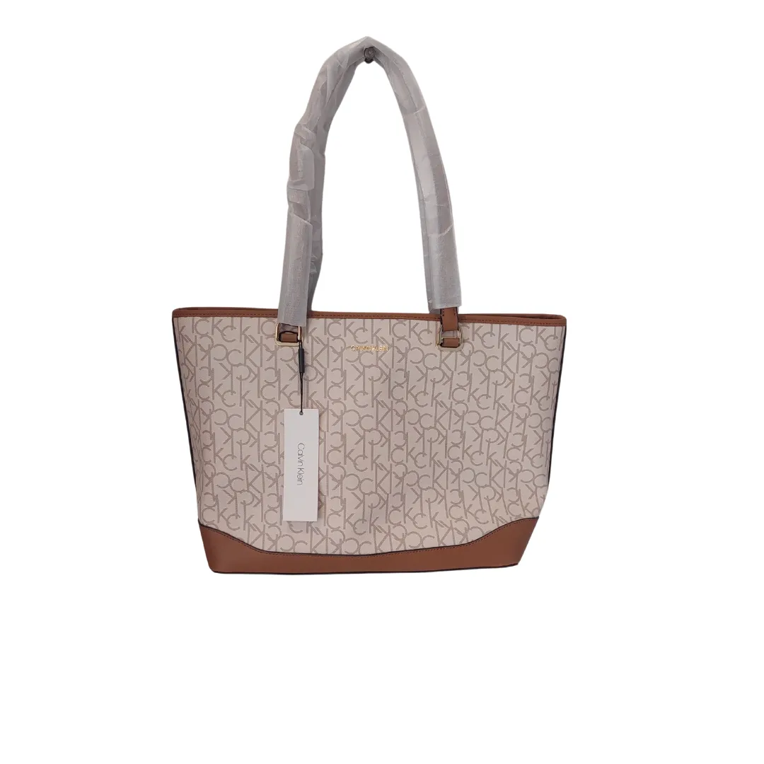 Calvin Klein Mercy White and Brown Monogram Large Tote | Brand new |