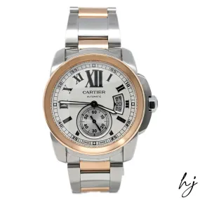 Cartier Men's Calibre De Cartier 18K Pink Gold & Steel 42mm Silver Dial Watch Reference #: W7100036