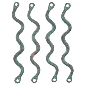 Casting-9x51mm Wavy Bar Connector-Green Patina-Quantity 4