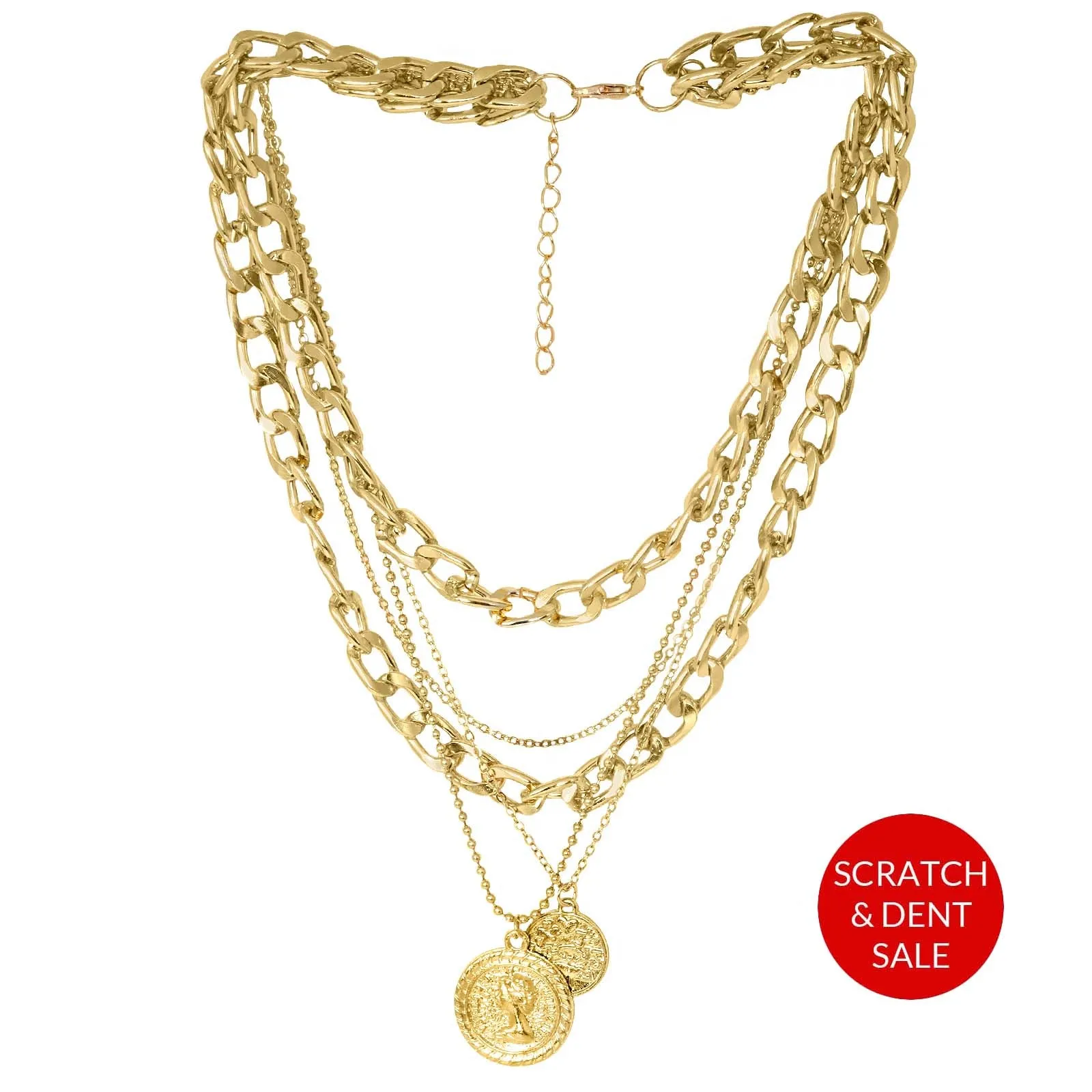 Chain Link Medallion Layered Gold Necklace - Sample