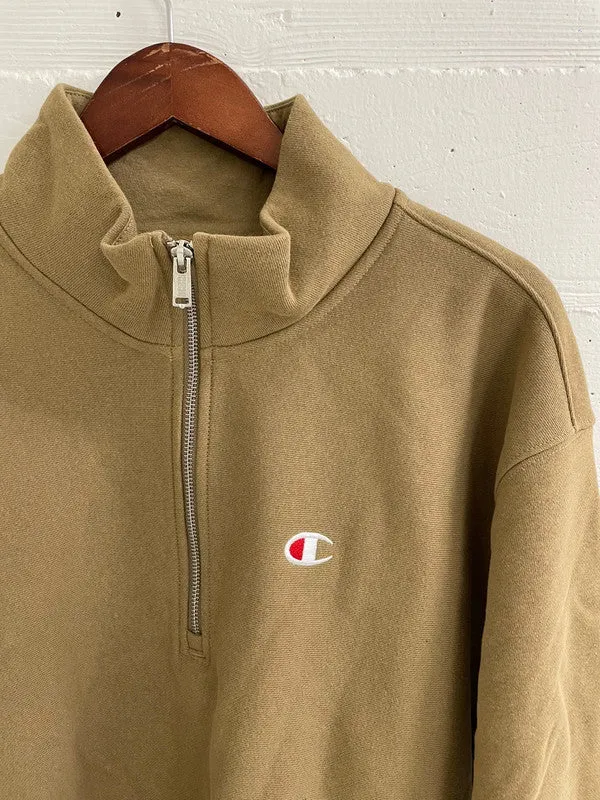 Champion Men's Reverse Weave Quarter Zip Embroidered C Logo Sweatshirt Whole Wheat Khaki S6873 549967 4W5