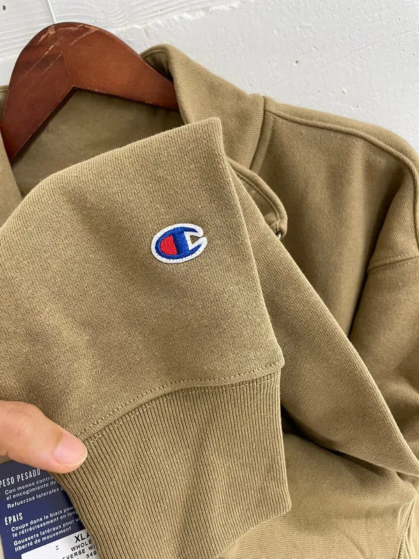 Champion Men's Reverse Weave Quarter Zip Embroidered C Logo Sweatshirt Whole Wheat Khaki S6873 549967 4W5