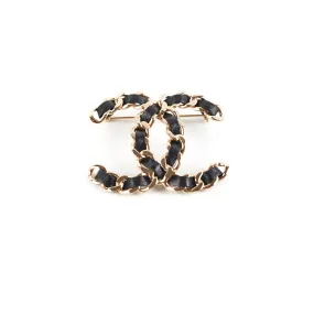 Chanel CC Leather Brooch Black Costume Jewellery