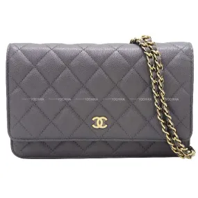 CHANEL Shoulder bag Classic Matelasse Coco Mark Chain Wallet Grey Graind Calf(Caviarskin) Champagne Gold HW AP0250[BRAND NEW][Authentic]