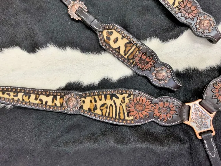 Cheetah & Sunflower One Ear Headstall