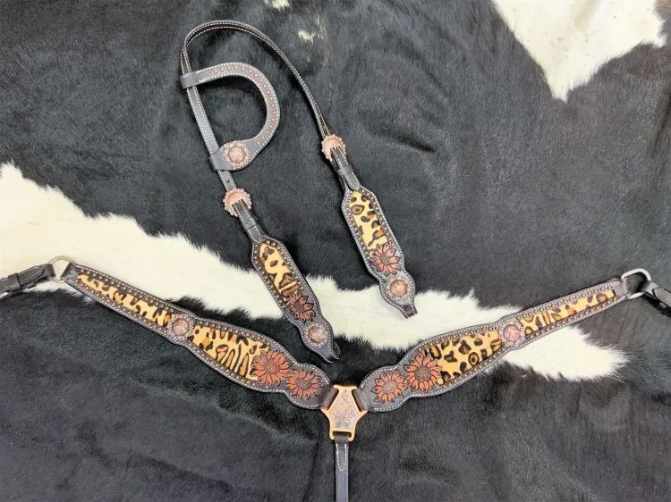 Cheetah & Sunflower One Ear Headstall