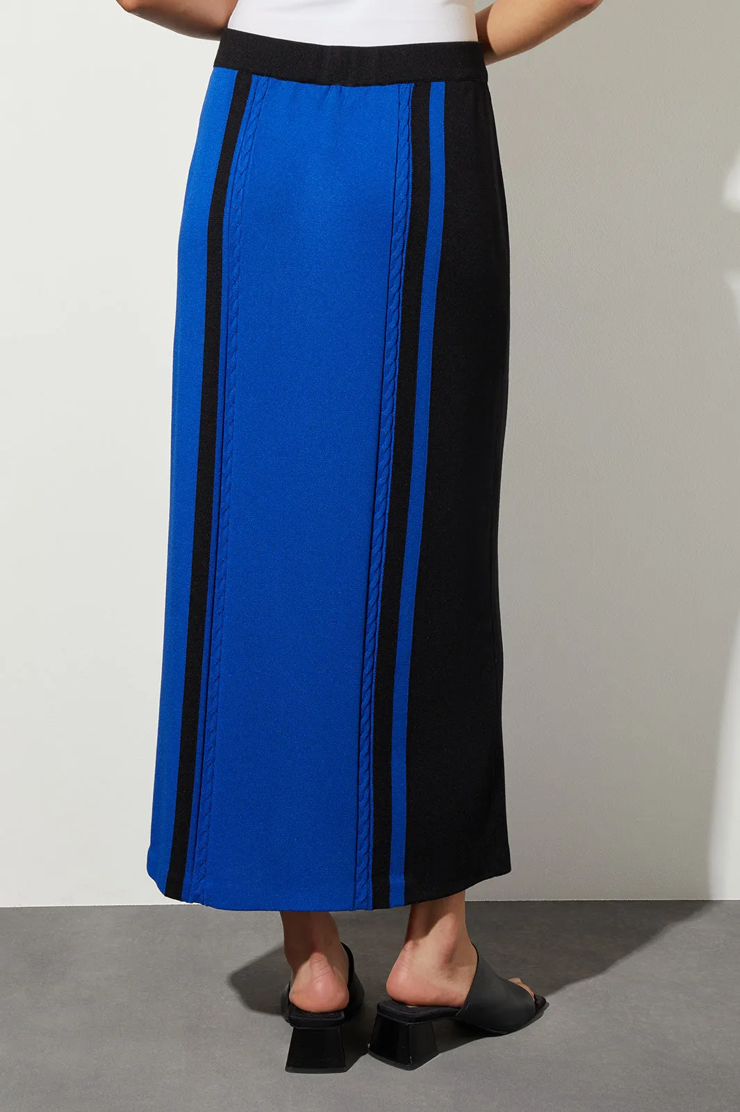 Colorblock Cable Soft Knit Maxi Skirt