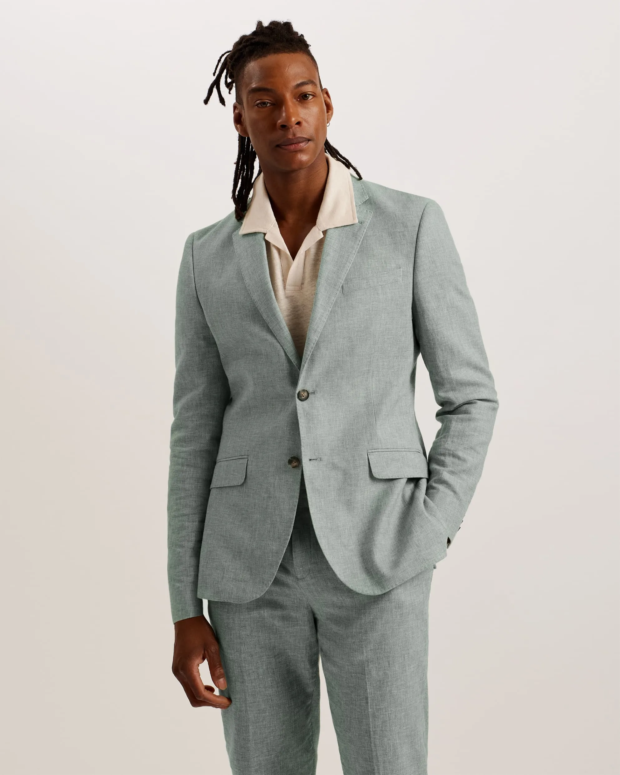 Damaskj Slim Fit Linen Blazer Olive