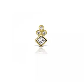 Diamond Shape Bezel Trinity Piercing Earring