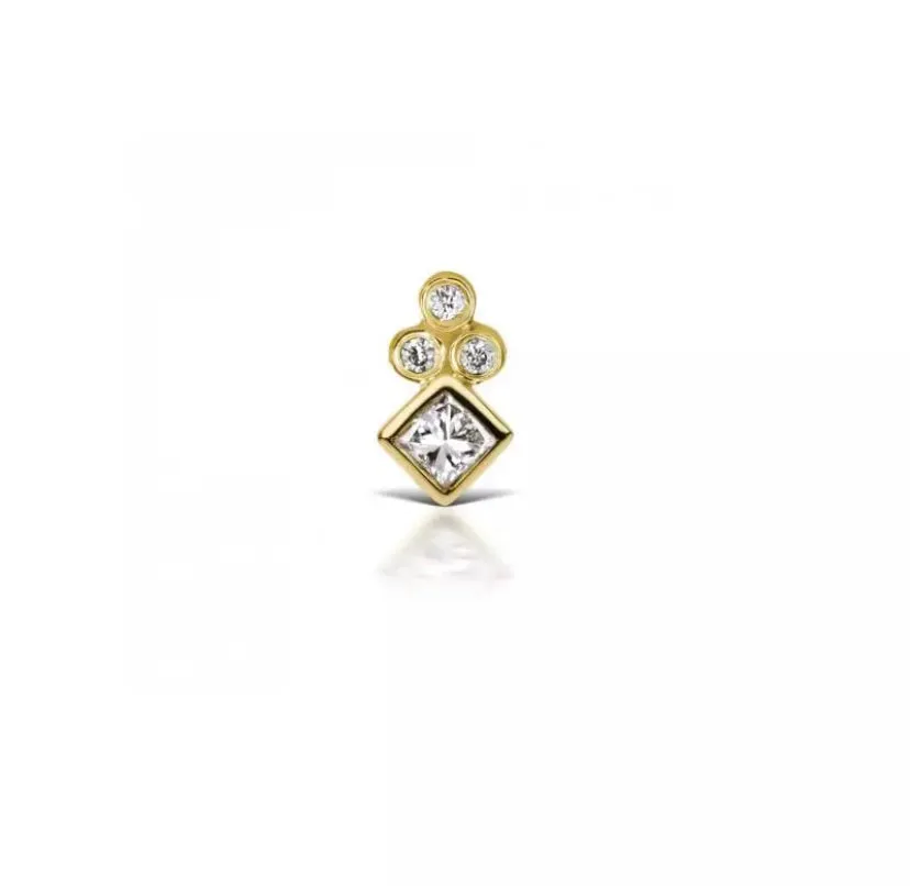 Diamond Shape Bezel Trinity Piercing Earring