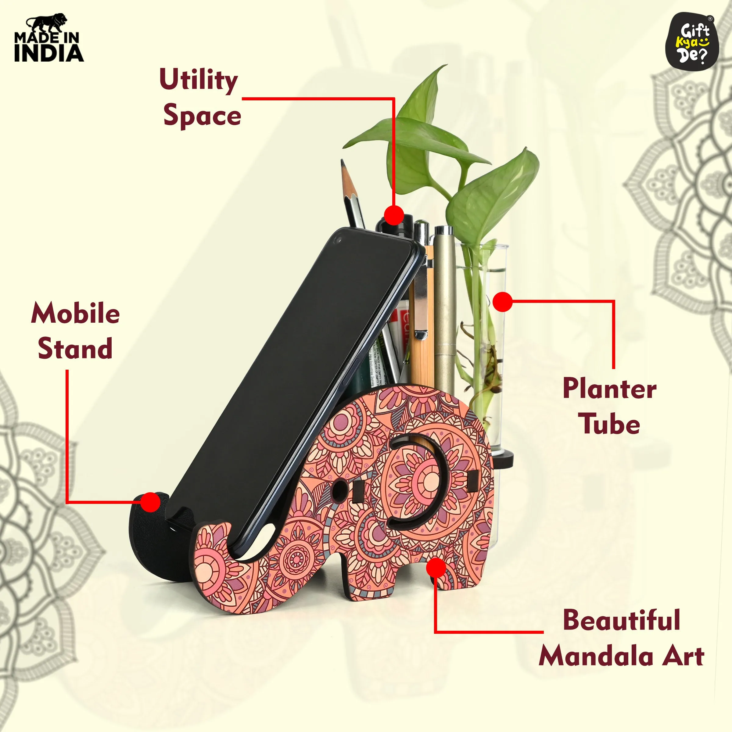 Eco-Friendly Diwali Gift Hamper | Wooden Elephant Pen & Mobile Holder, Test Tube Planter, Coasters, Keychain & Chocolates | Perfect Corporate Gift