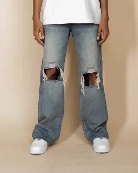 EPTM DISTRESSED BAGGY JEANS DENIM BLUE