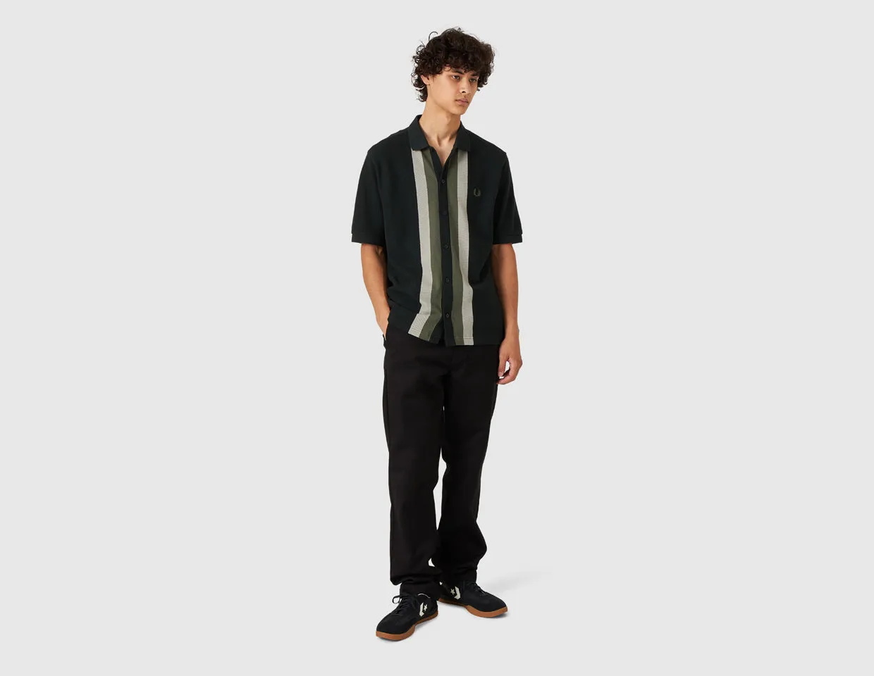 Fred Perry Panelled Button Through Polo / Night Green