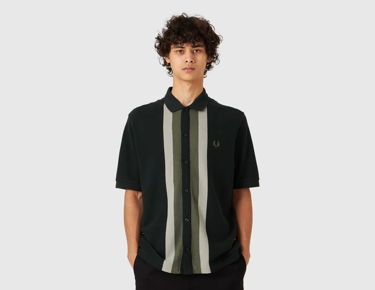 Fred Perry Panelled Button Through Polo / Night Green