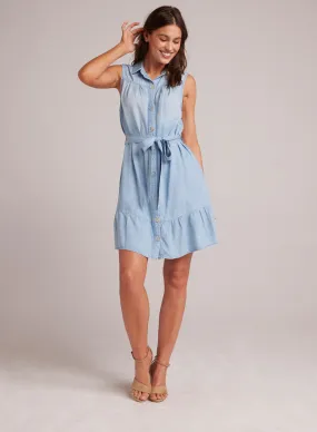 Gathered Ruffle Shirt Dress - Caribbean Wash