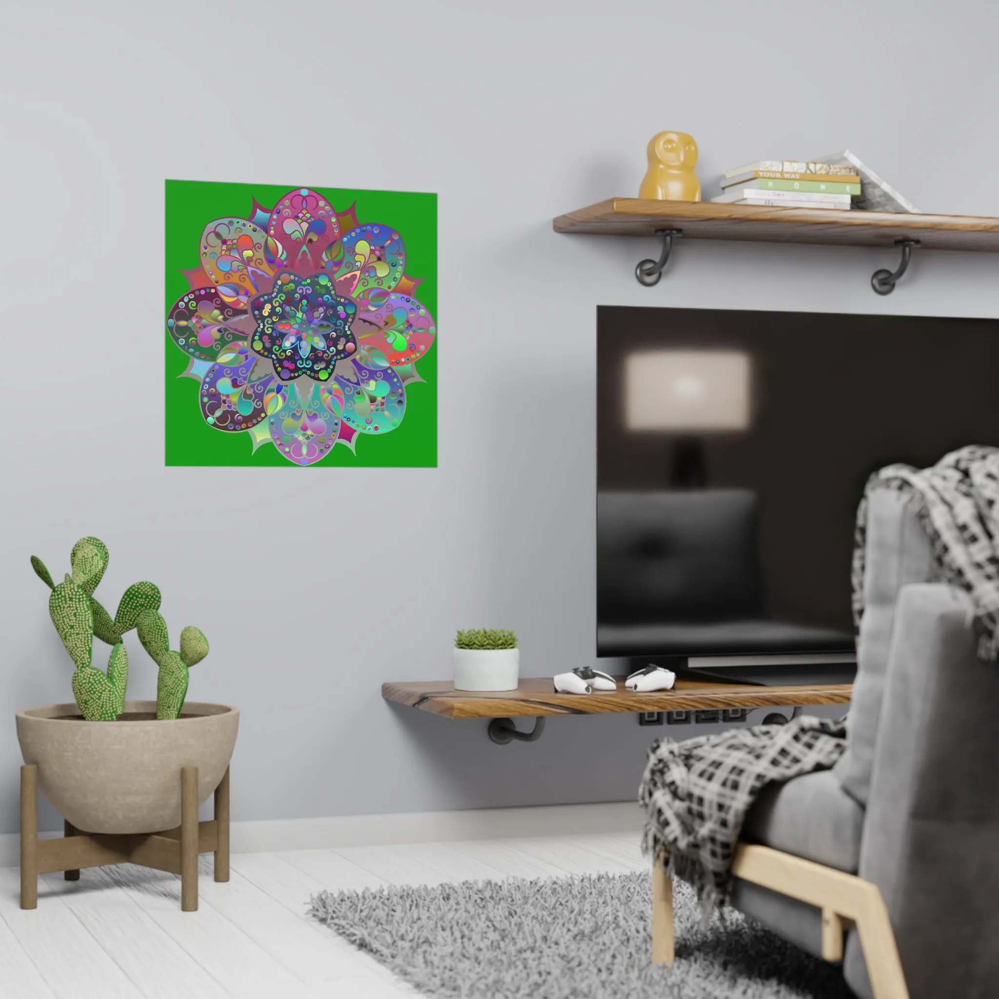 Hand-Drawn Bright Mandala Poster - Dark Green